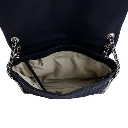 Chanel Navy Quilted Calfskin Leather Maxi Chain Around Flap Bag