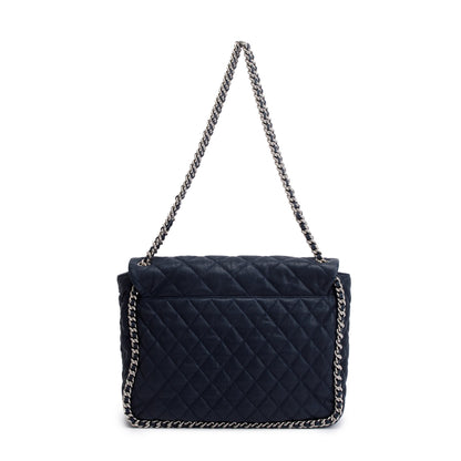 Chanel Navy Quilted Calfskin Leather Maxi Chain Around Flap Bag