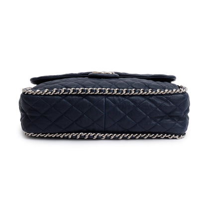 Chanel Navy Quilted Calfskin Leather Maxi Chain Around Flap Bag