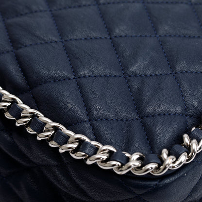 Chanel Navy Quilted Calfskin Leather Maxi Chain Around Flap Bag