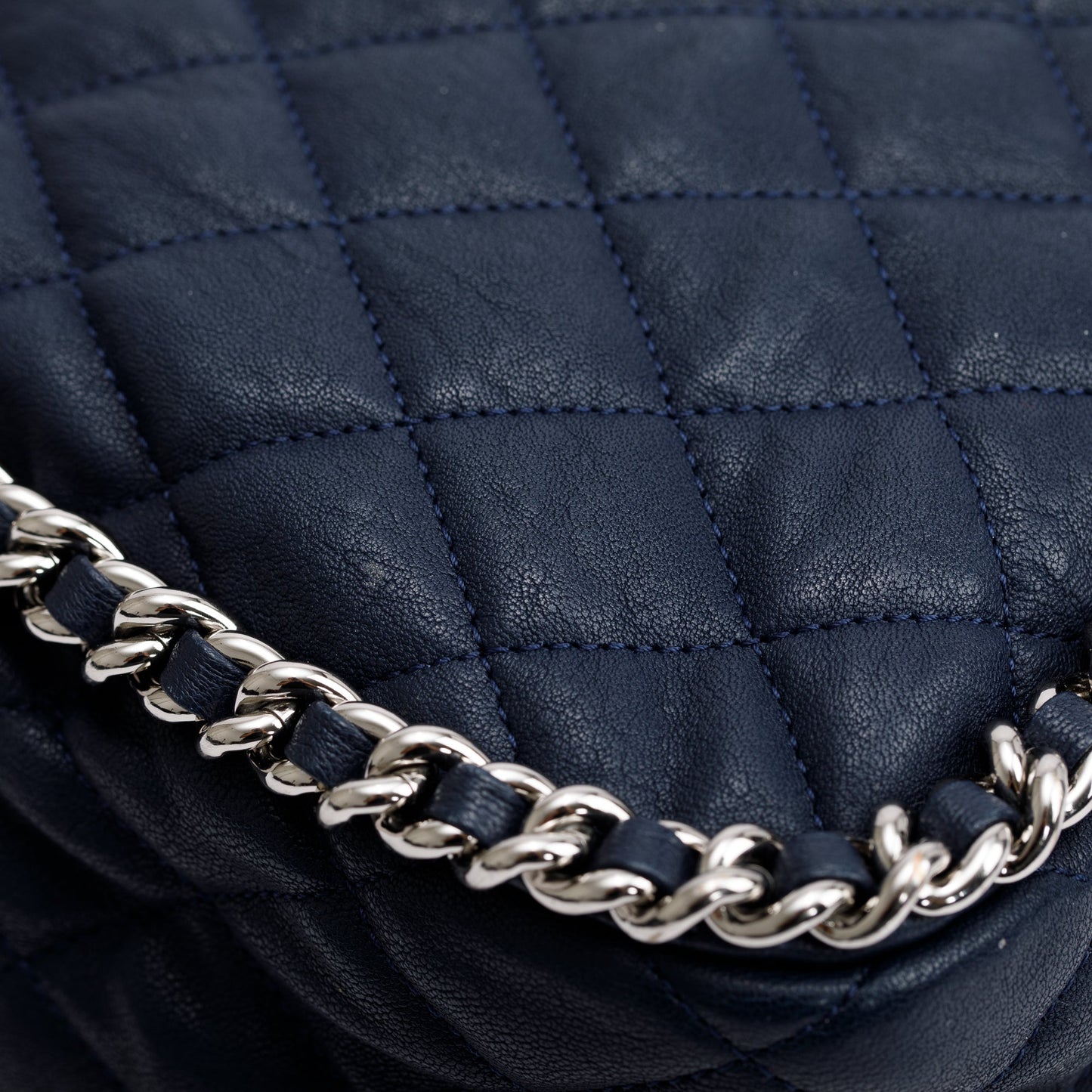 Chanel Navy Quilted Calfskin Leather Maxi Chain Around Flap Bag