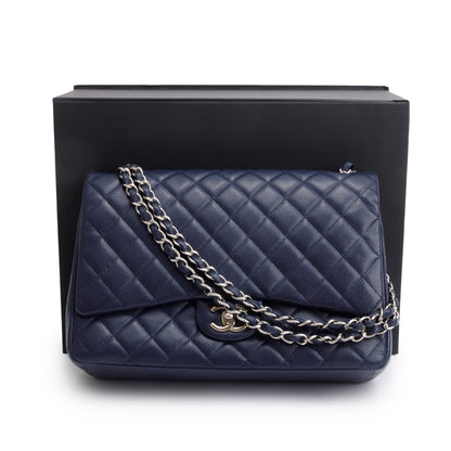 Chanel Navy Quilted Caviar Leather Classic Maxi Double Flap Bag