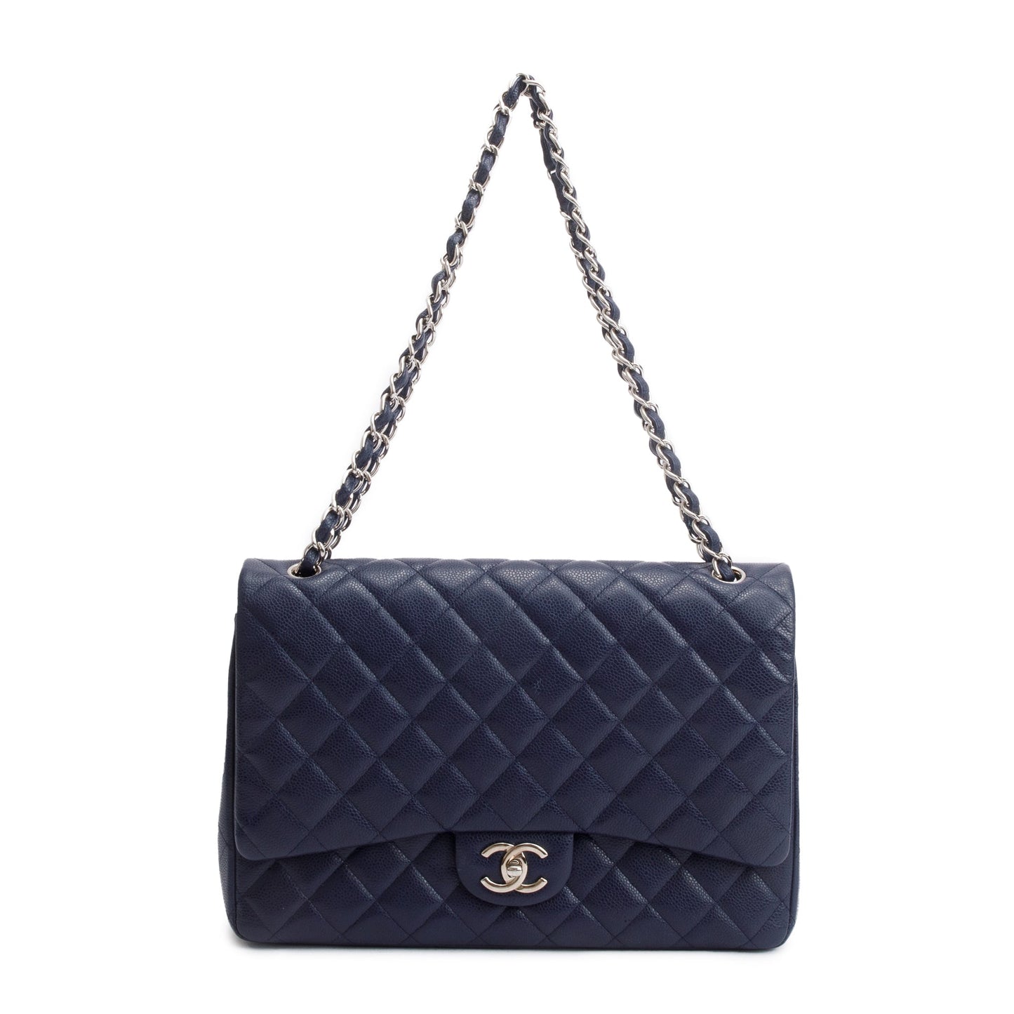 Chanel Navy Quilted Caviar Leather Classic Maxi Double Flap Bag