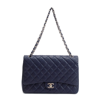 Chanel Navy Quilted Caviar Leather Classic Maxi Double Flap Bag