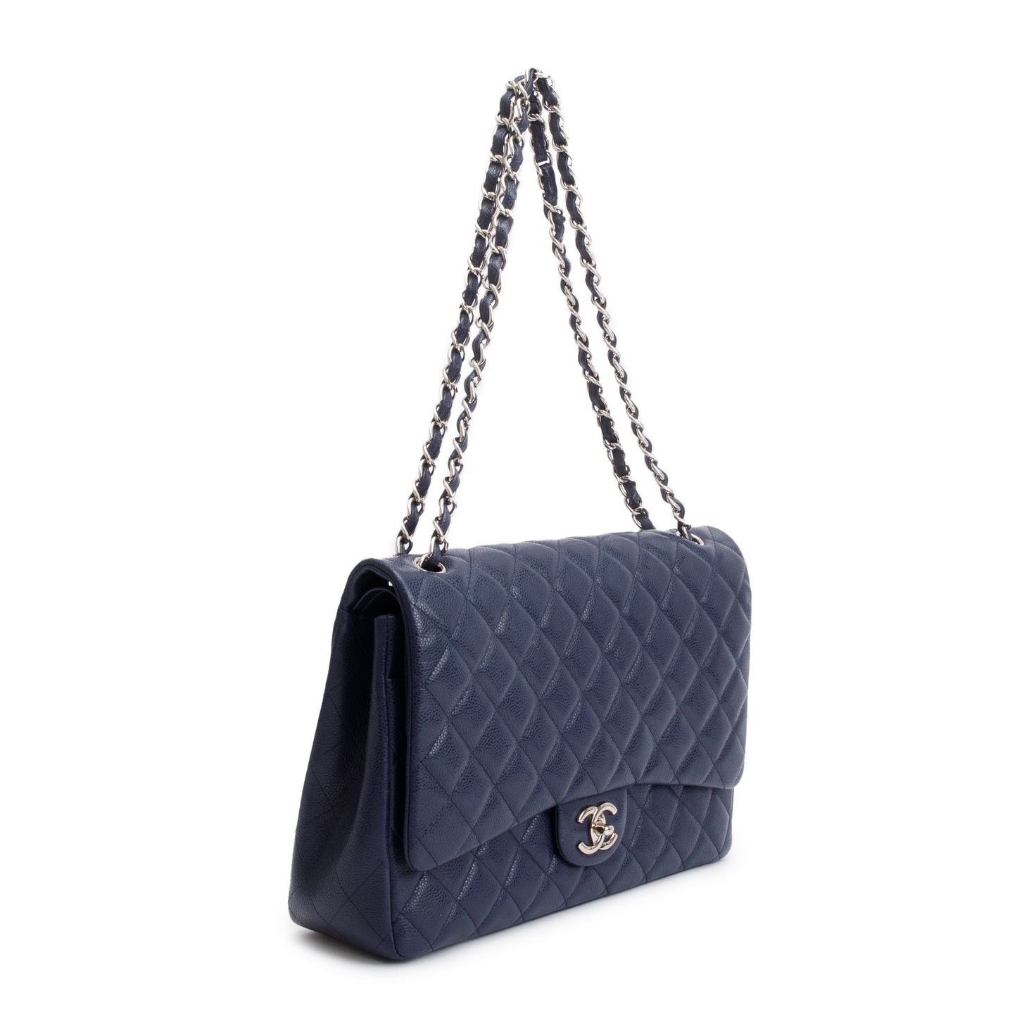 Chanel Navy Quilted Caviar Leather Classic Maxi Double Flap Bag