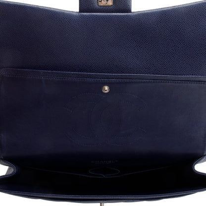 Chanel Navy Quilted Caviar Leather Classic Maxi Double Flap Bag