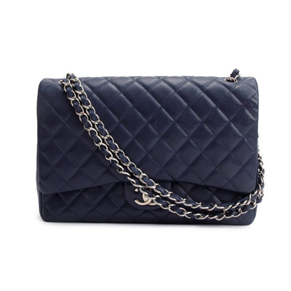 Chanel Navy Quilted Caviar Leather Classic Maxi Double Flap Bag