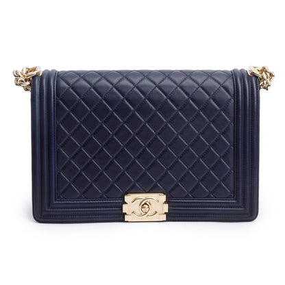 Chanel Navy Quilted Lambskin Leather Large Boy Bag