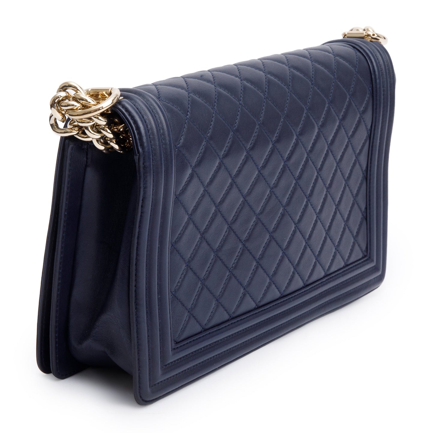 Chanel Navy Quilted Lambskin Leather Large Boy Bag