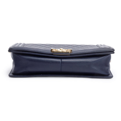 Chanel Navy Quilted Lambskin Leather Large Boy Bag