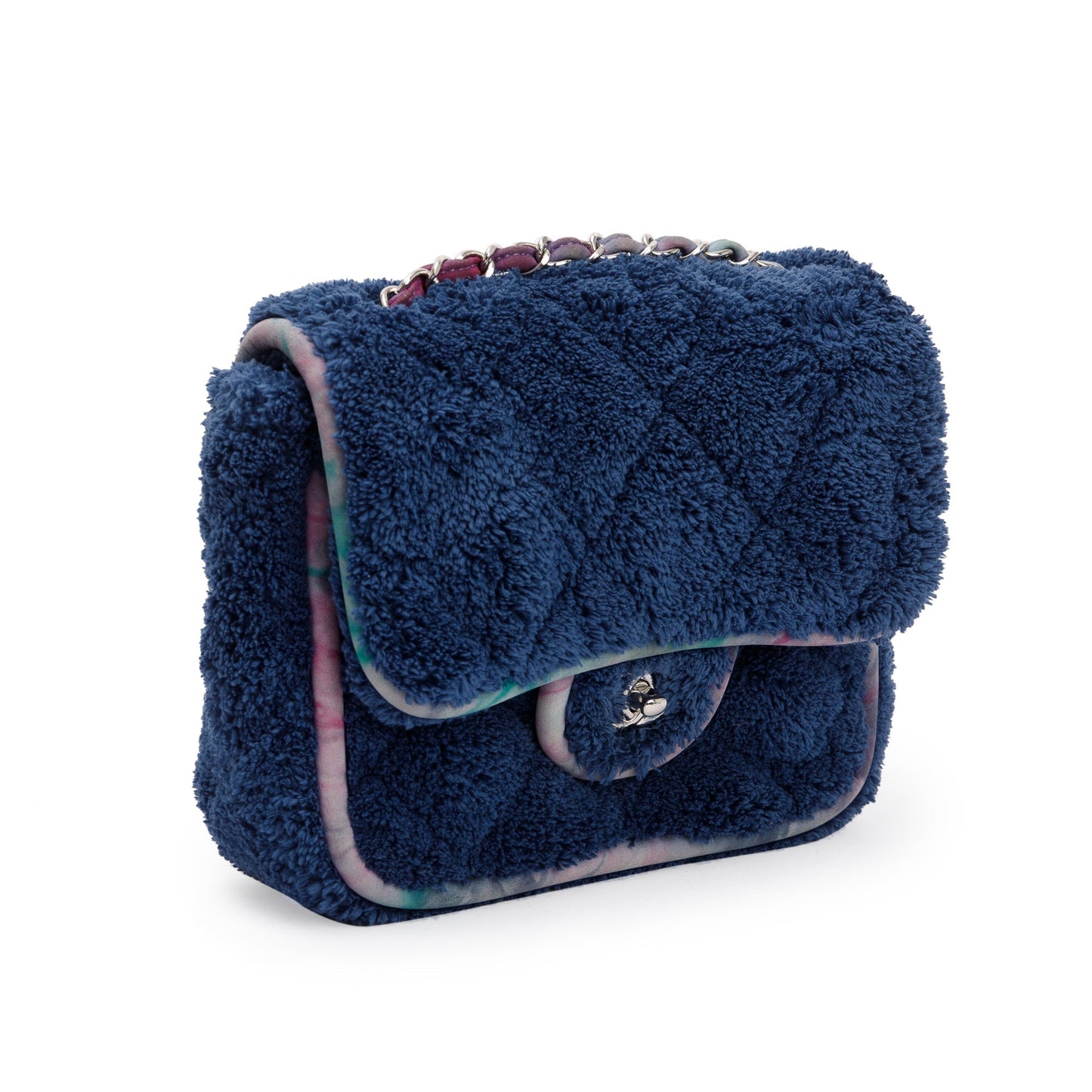 Chanel Navy Quilted Shearling Small Square Flap Bag