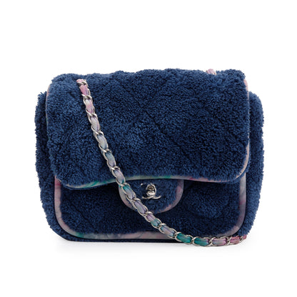 Chanel Navy Quilted Shearling Small Square Flap Bag