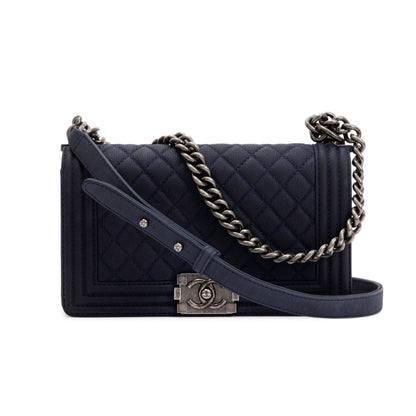 Chanel Navy Suede Calfskin Medium Boy Bag