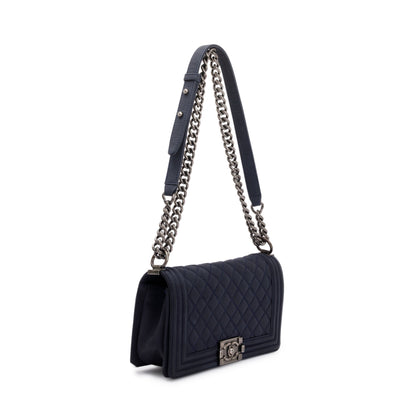 Chanel Navy Suede Calfskin Medium Boy Bag
