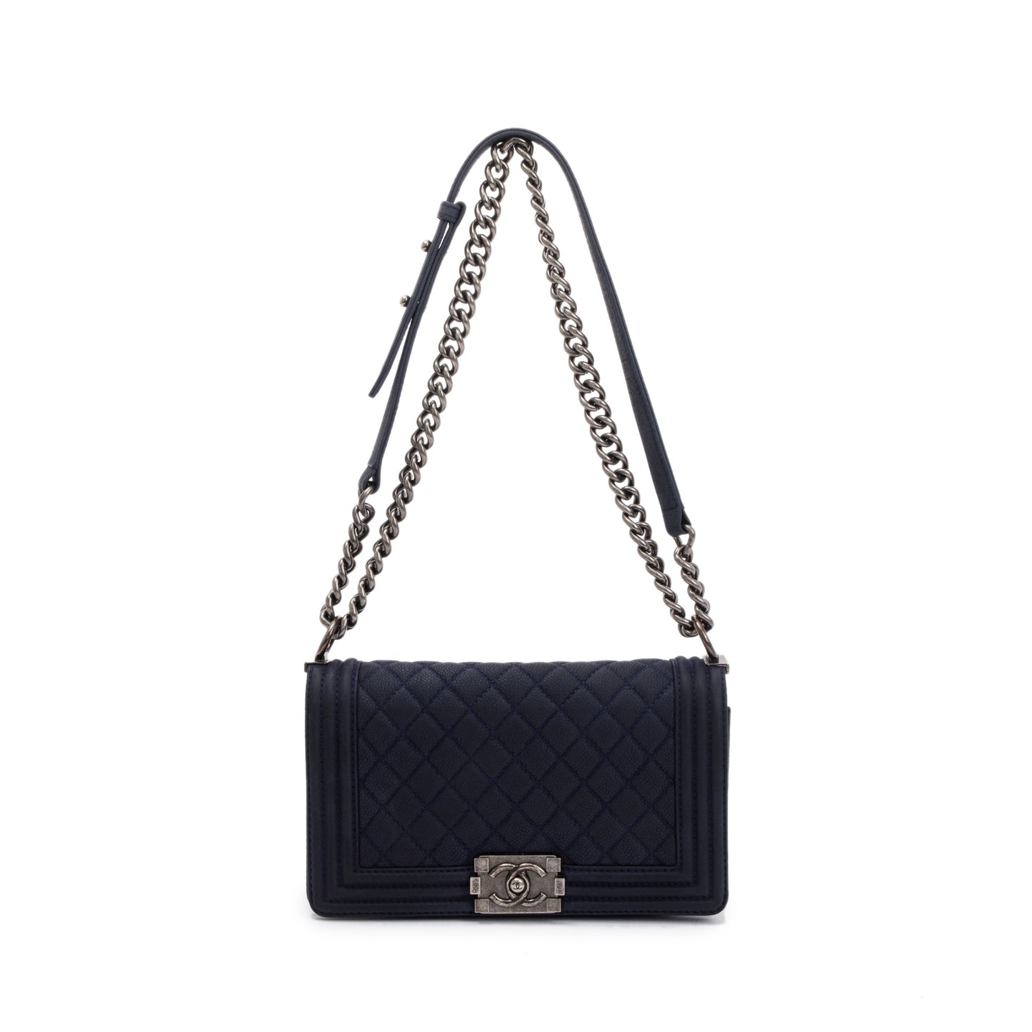 Chanel Navy Suede Calfskin Medium Boy Bag
