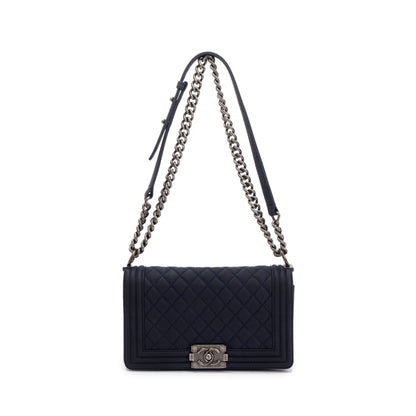 Chanel Navy Suede Calfskin Medium Boy Bag