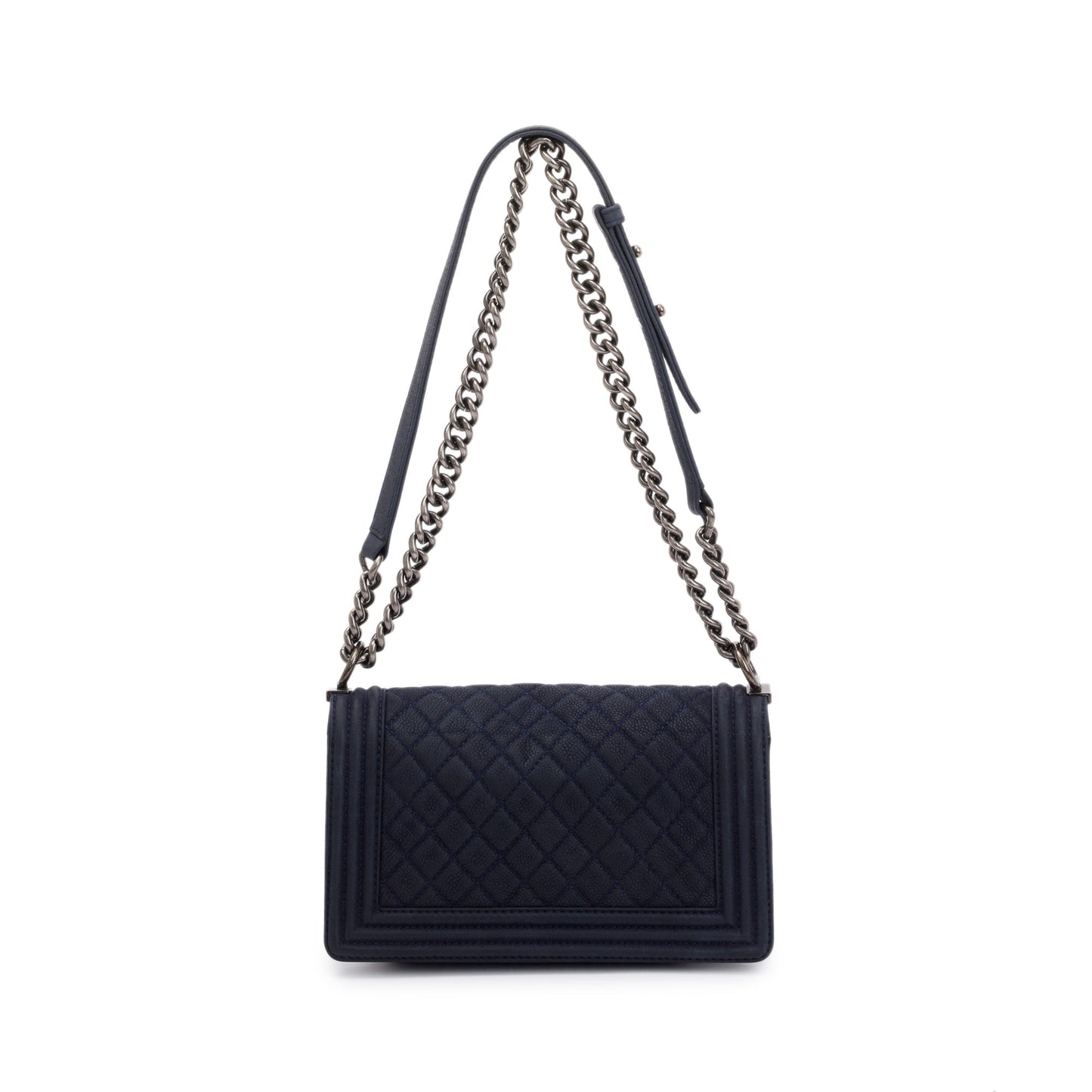 Chanel Navy Suede Calfskin Medium Boy Bag