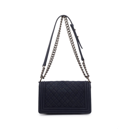 Chanel Navy Suede Calfskin Medium Boy Bag