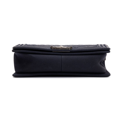 Chanel Navy Suede Calfskin Medium Boy Bag