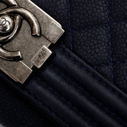 Chanel Navy Suede Calfskin Medium Boy Bag