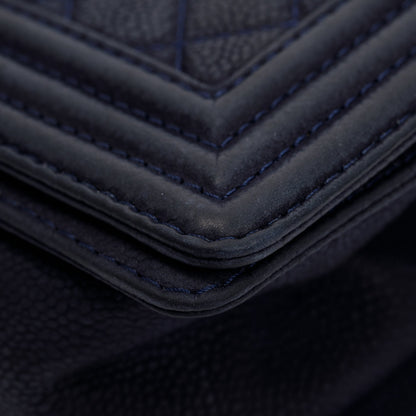 Chanel Navy Suede Calfskin Medium Boy Bag