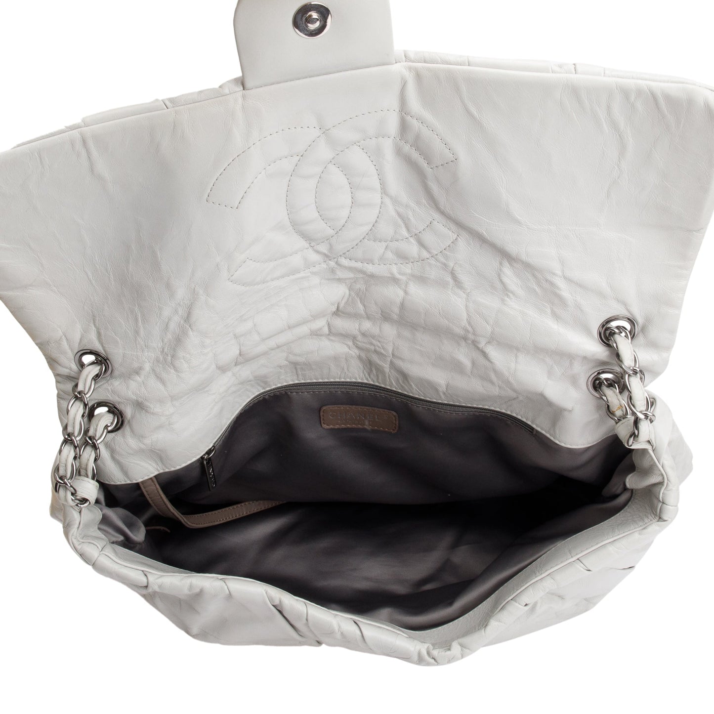 Chanel Netral Glazed Calfskin Leather Twisted Maxi Flap Bag