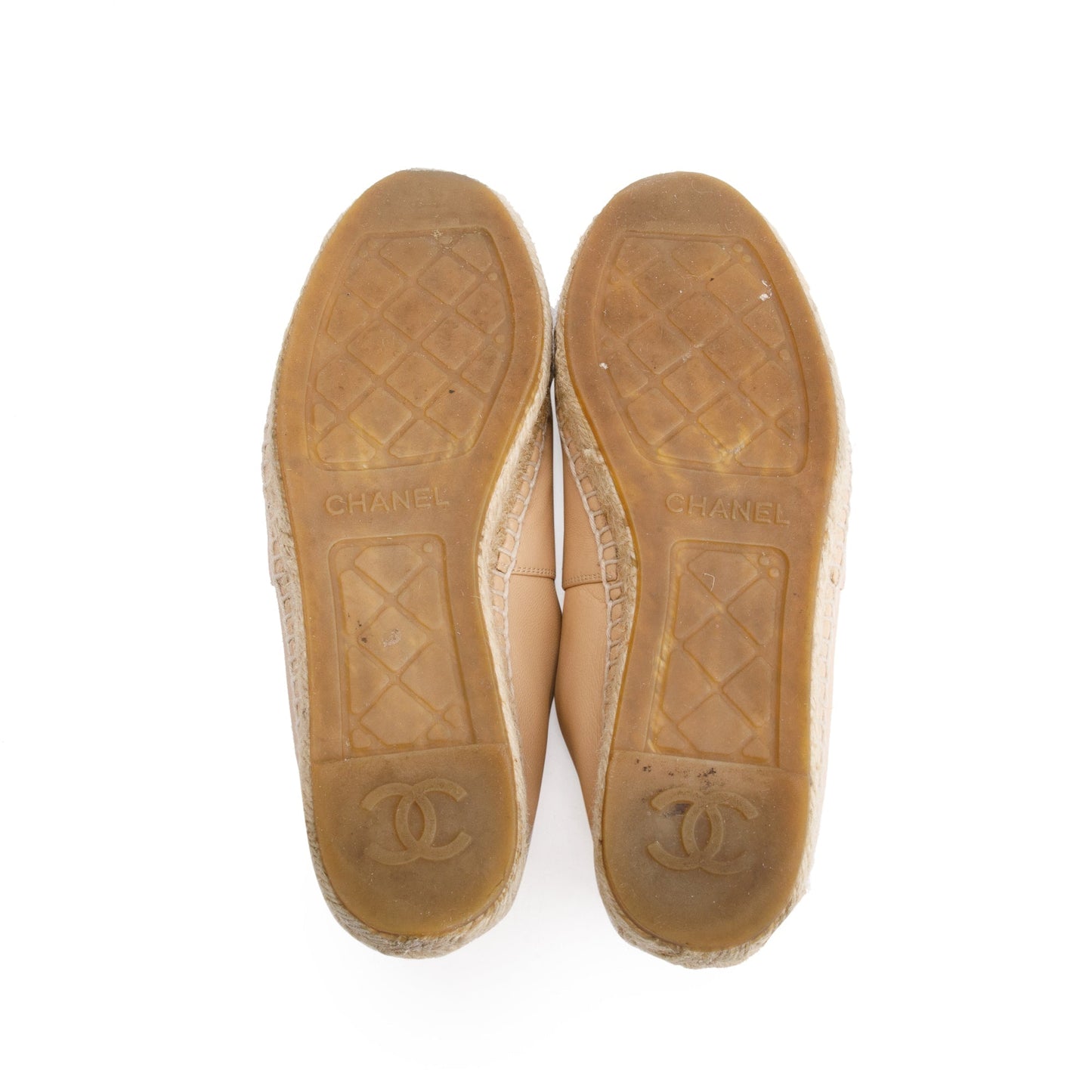 Chanel Neutral & Black Leather CC Logo Espadrilles, Size 36