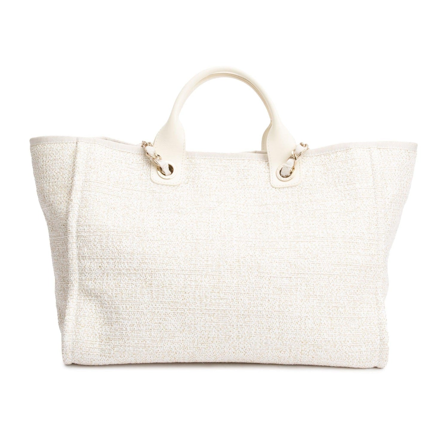 Chanel Neutral Canvas Calfskin Leather Trim Medium Deauville Shopping Tote