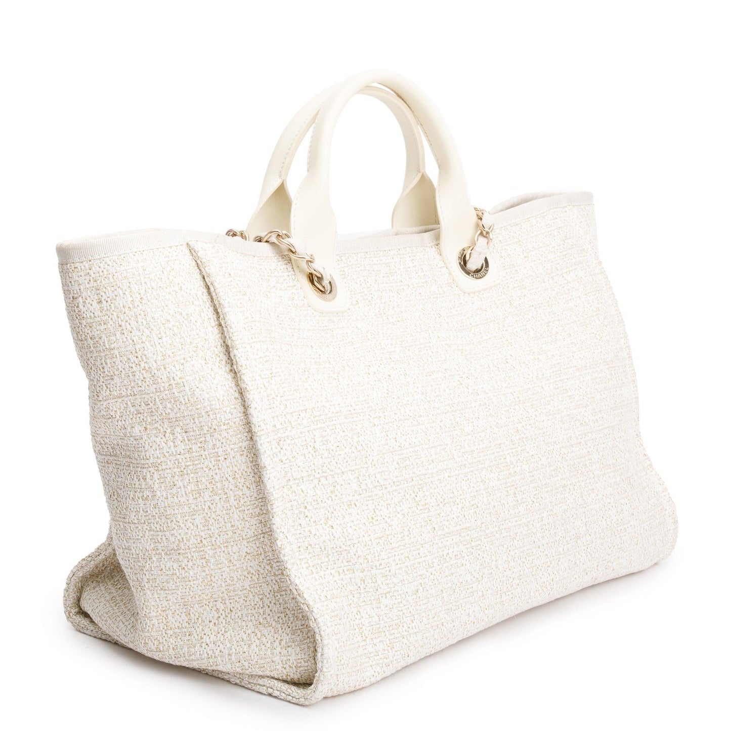 Chanel Neutral Canvas Calfskin Leather Trim Medium Deauville Shopping Tote
