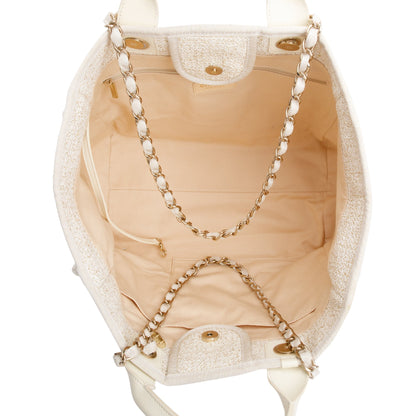 Chanel Neutral Canvas Calfskin Leather Trim Medium Deauville Shopping Tote