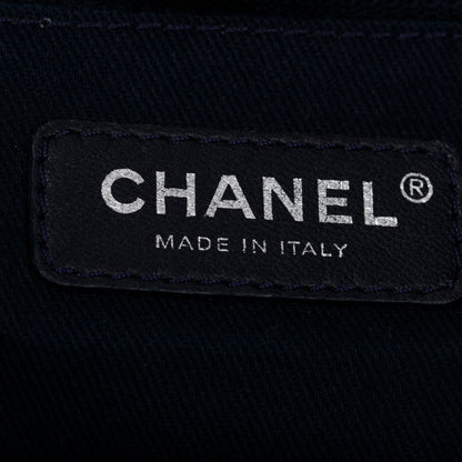 Chanel Neutral Canvas Navy Calfskin Medium Deauville Tote
