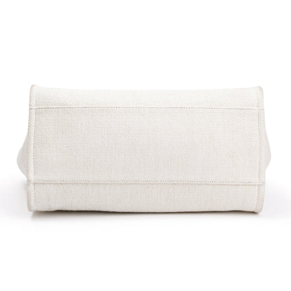 Chanel Neutral Canvas Navy Calfskin Medium Deauville Tote