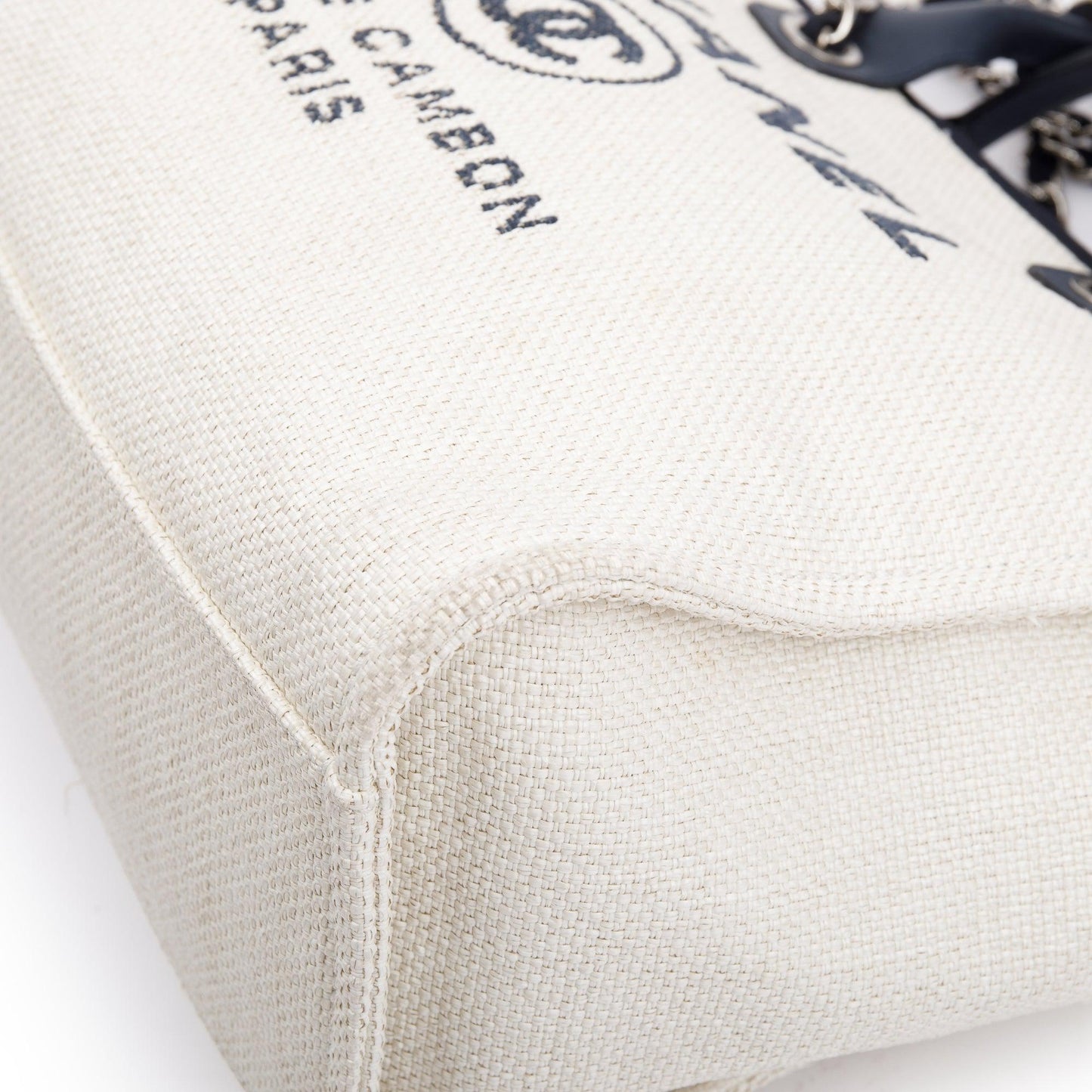 Chanel Neutral Canvas Navy Calfskin Medium Deauville Tote