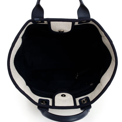 Chanel Neutral Canvas Navy Calfskin Medium Deauville Tote