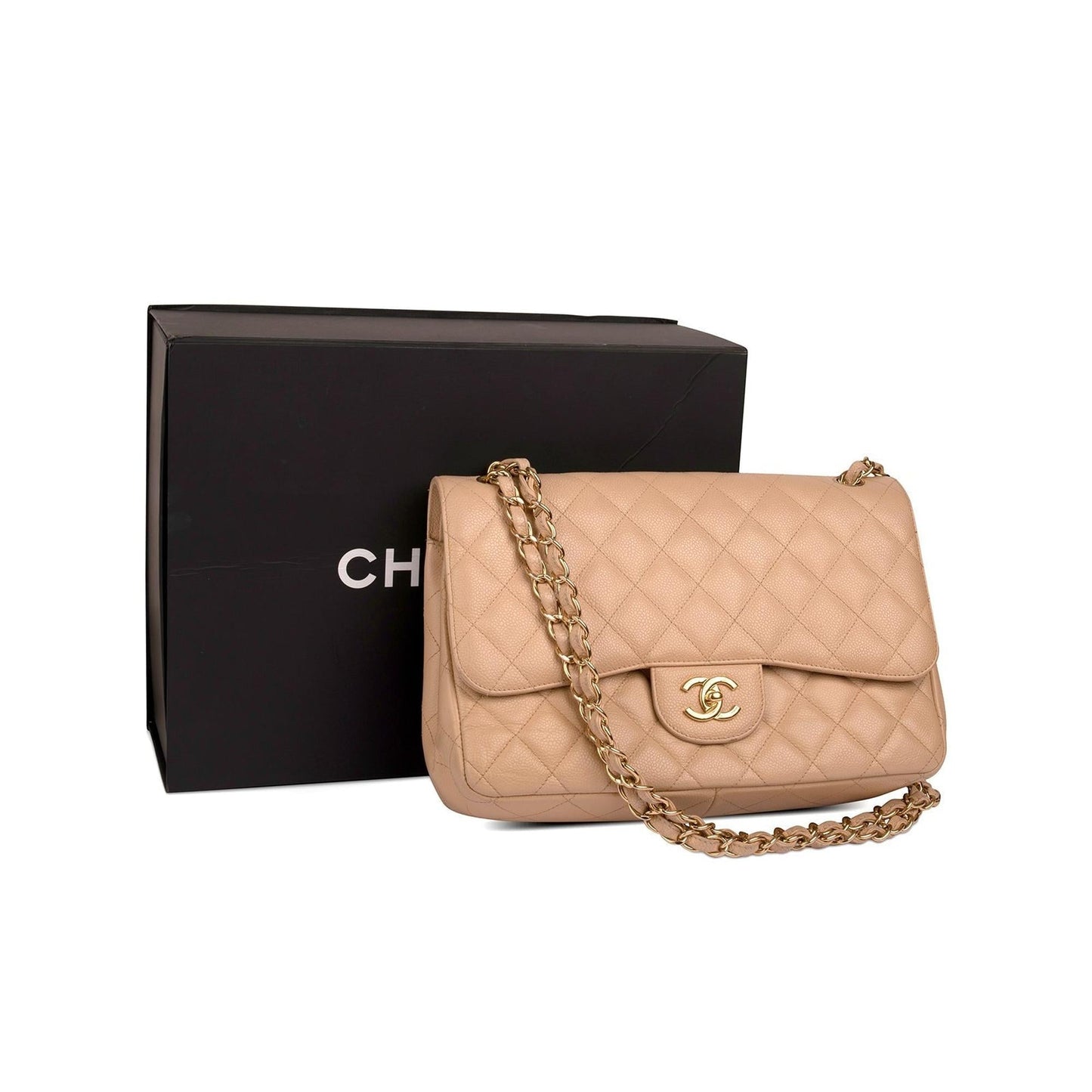 Chanel Neutral Caviar Classic Jumbo Double Flap Bag