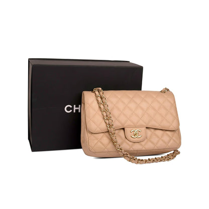 Chanel Neutral Caviar Classic Jumbo Double Flap Bag