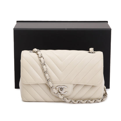Chanel Neutral Chevron Quilted Lambskin Classic Mini Rectangular Flap Bag