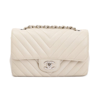Chanel Neutral Chevron Quilted Lambskin Classic Mini Rectangular Flap Bag