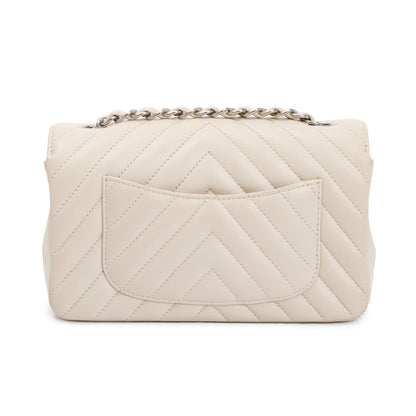 Chanel Neutral Chevron Quilted Lambskin Classic Mini Rectangular Flap Bag