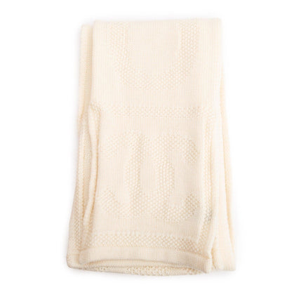 Chanel Neutral Logo Print Wool Scarf