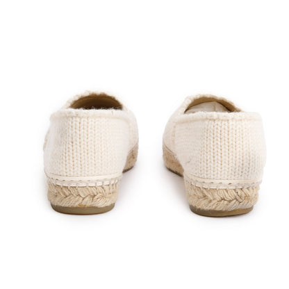 Chanel Neutral Wool Black Leather CC Logo Espadrilles, Size 40