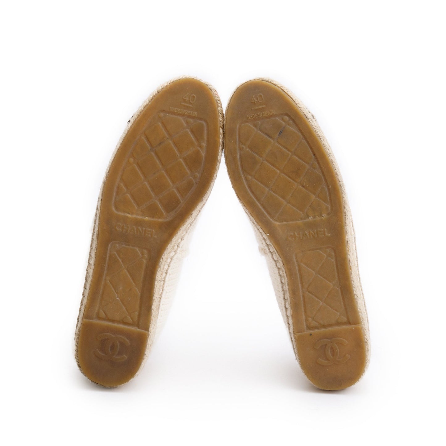 Chanel Neutral Wool Black Leather CC Logo Espadrilles, Size 40
