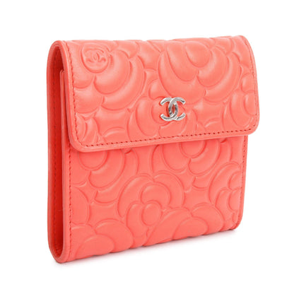 Chanel Orange Camellia Embossed Leather Trifold Compact Wallet