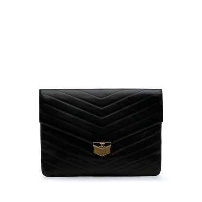 Chanel Paris Hamburg Chevron Lambskin Clutch