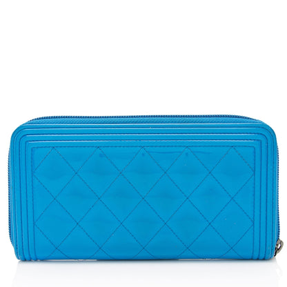 Chanel Patent Leather Boy Zip Around Wallet