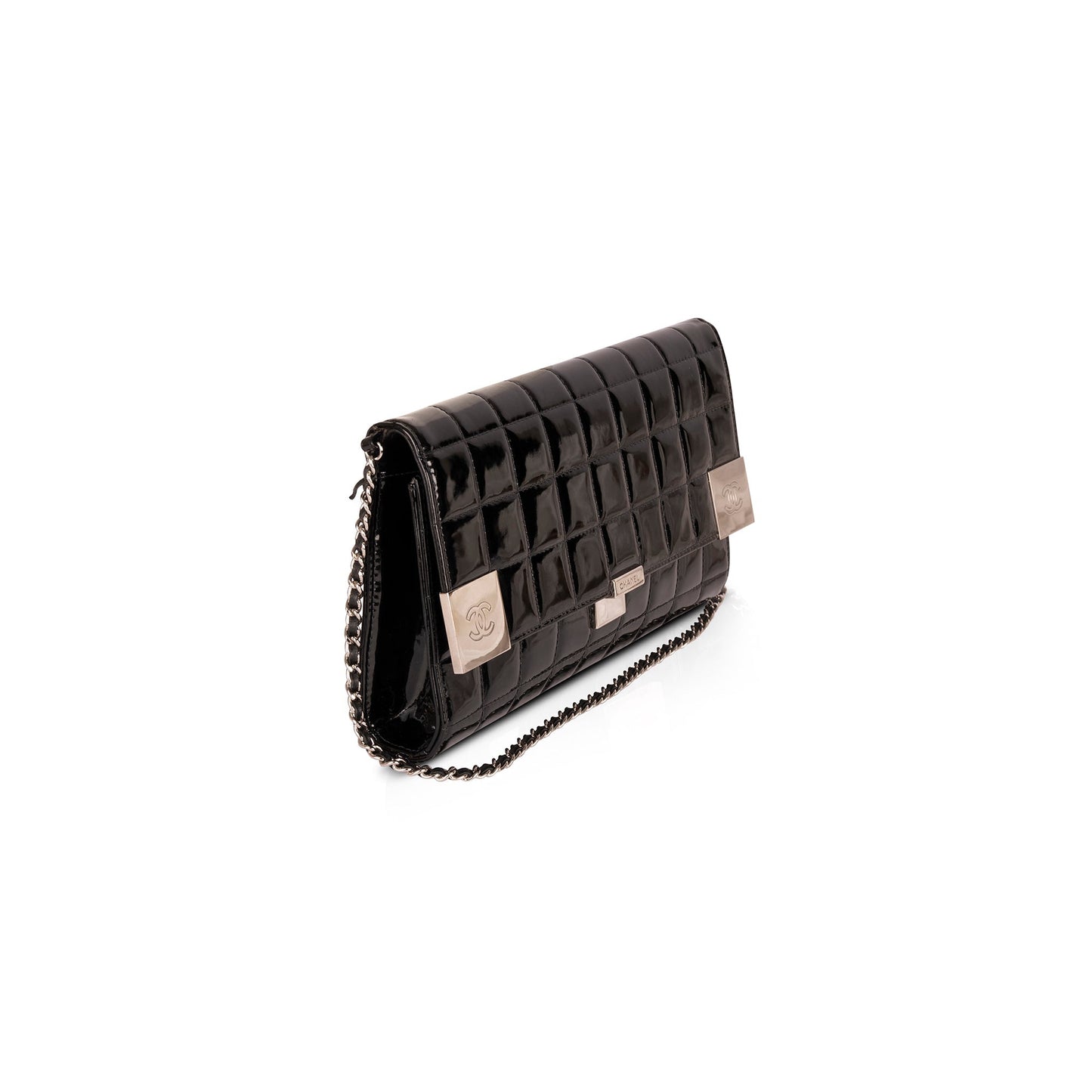 Chanel Patent Leather Chocolate Bar Chain Clutch