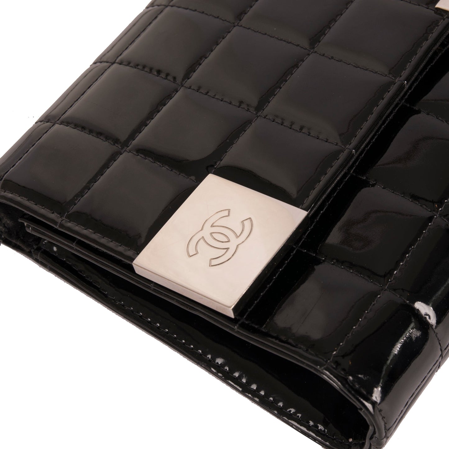 Chanel Patent Leather Chocolate Bar Chain Clutch