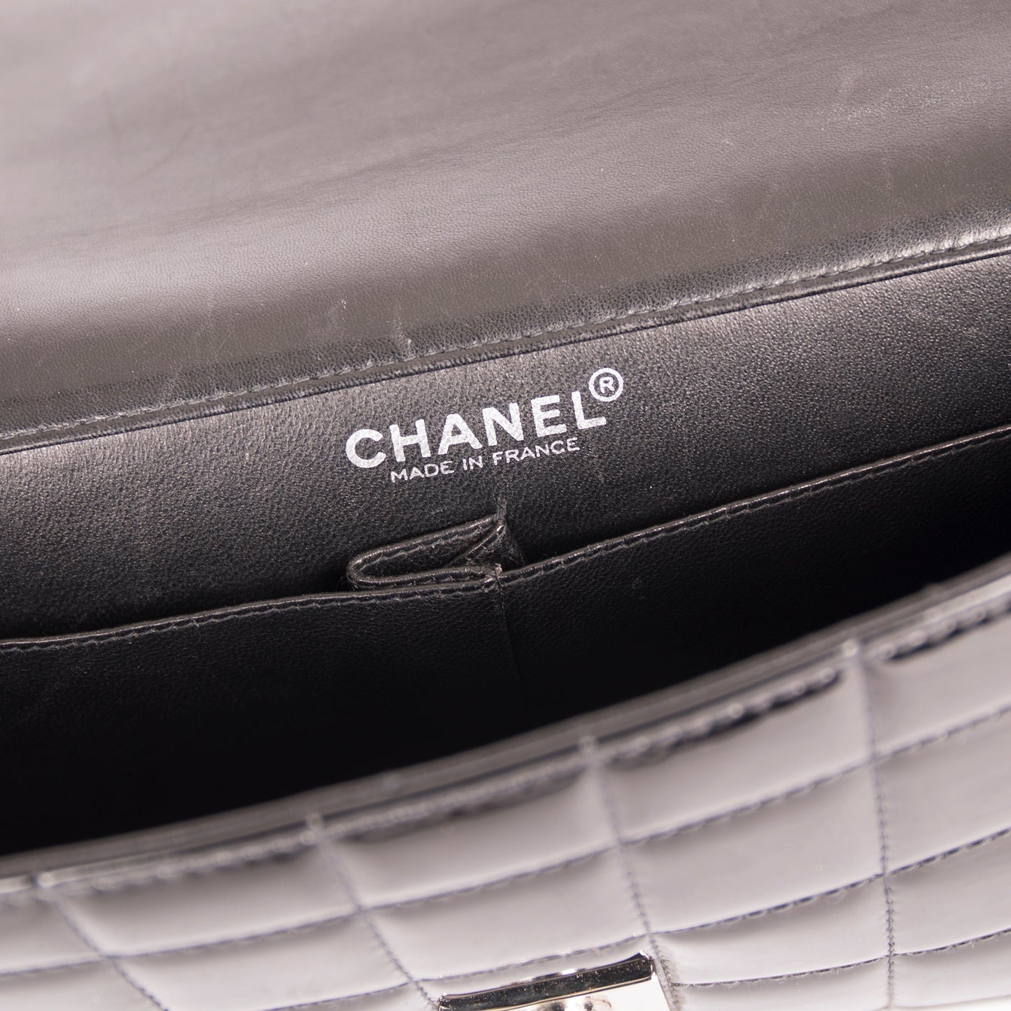 Chanel Patent Leather Chocolate Bar Chain Clutch