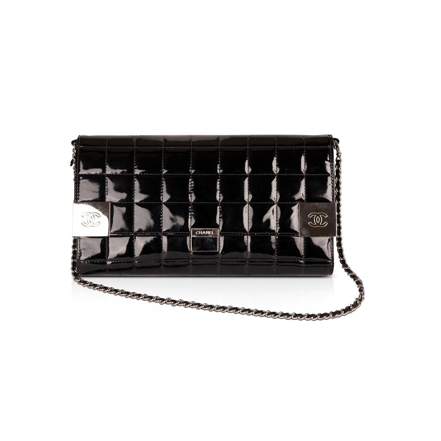 Chanel Patent Leather Chocolate Bar Chain Clutch