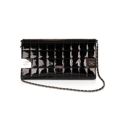 Chanel Patent Leather Chocolate Bar Chain Clutch